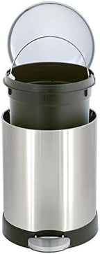 Glad Small Trash Can, 1.2 Gallon | Round Stainless Steel Garbage Bin with Soft Close Lid & Step Foot Pedal | Metal Waste Basket with Removable Inner Bucket, Stainless, 8 x 9.5 x 12 inches