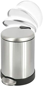 Glad Small Trash Can, 1.2 Gallon | Round Stainless Steel Garbage Bin with Soft Close Lid & Step Foot Pedal | Metal Waste Basket with Removable Inner Bucket, Stainless, 8 x 9.5 x 12 inches