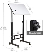 Mind Reader Standing Whiteboard Desk, Adjustable Height, Computer Desk, Laptop Desk, Portable, Rolling, 21" L x 21.5" W x 68.5" H, White