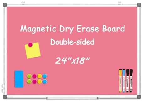 Double-Sided White Board Dry Erase Magnetic Whiteboard Wall 24x18 Pink
