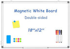 Double-Sided White Board Dry Erase Magnetic Whiteboard Wall 18x12 Silver