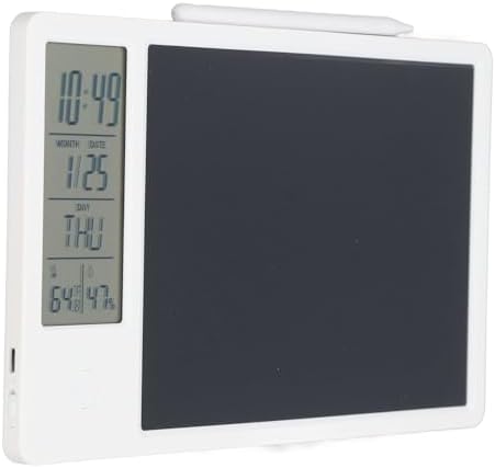 Electronic Calendar Writing Board, LCD Digital Writing Tablet with Notepad, HD Display for Time Temperature Humidity, Reusable Paperless Memo Pad for Office Home (White)