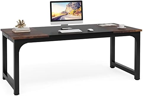 Tribesigns Modern Computer Desk, 70.8 x 31.5 inch Large Office Desk Computer Table Study Writing Desk Workstation for Home Office, Black Metal Frame