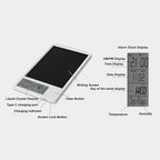 Electronic Calendar Writing Board, LCD Digital Writing Tablet with Notepad, HD Display for Time Temperature Humidity, Reusable Paperless Memo Pad for Office Home (White)
