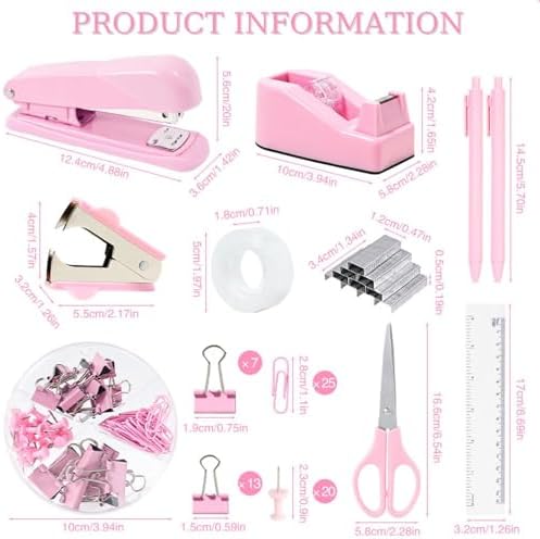 Gawsey Desk Organizers and Accessories with Desk Organizer 360° Rotating Pen Holder and Office Supplies, Cute Stationery Supplies Set (Pink)