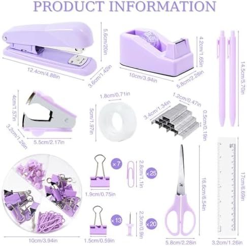 Gawsey Desk Organizers and Accessories with Desk Organizer 360° Rotating Pen Holder and Office Supplies, Cute Stationery Supplies Set (Purple)
