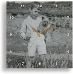 3dRose Wall Clock Silent - 15 inch - 1890 Young Boy with Cairn Terrier Puppy Vintage - Magic Lantern Slides