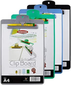 Yosogo A4/Letter Size Plastic Clipboard, 4-Pack with Handy Pen Holder & Bonus Pen, Holds up to 40 Sheets, Durable Plastic – Writing, Office, Stationary, School Supplies Set (4-Pack)