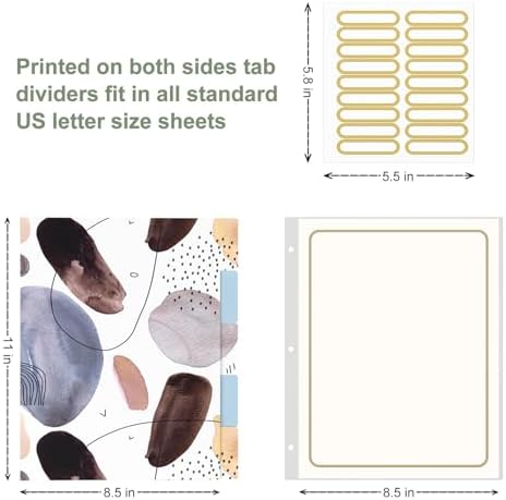 Rouidr 3 Ring Binder, 2 Inch Round Ring Binder Organizer with Clipboard, 5 Dividers Tabs, A4 8.5 x 11 Inch Paper & Clear Sleeves for School, Office Supplies, Minimalist Art