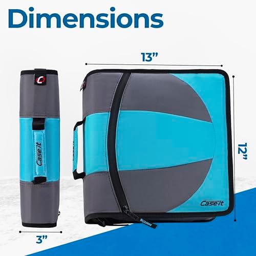 Case-it Dual Zipper Binder | Two 1.5" D-Rings | 600-Sheet | Dual-101 Teal
