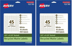 Avery EcoFriendly Matte White Recycled Barbell Labels, 0.5" x 2.5", Matte White Labels, Permanent Label Adhesive, Laser/Inkjet, 450 Printable Labels (Pack of 2)