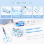 Gawsey Blue Desk Organizers and Accessories with Desk Organizer 360° Rotating Pen Holder and Office Supplies, Cute Stationery Supplies Set