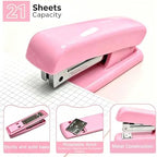 Office Supplies Set Rotating Pen Holder for Desk with Stapler Staple Remover Tape Dispenser,2pcs Tape Refills, Binder Paper Clips Kit, Scissor,Pen Ruler & Sticky Tabs,Pink Office School Supplies(Pink)