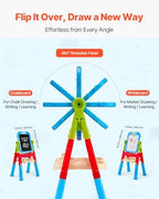 VEVOR Art Easel, 2-in-1 Double-Sided Art Painting Board with Magnetic Whiteboard & Chalkboard, Adjustable Standing Rotatable Detachable Writing & Drawing Board with Painting Accessories for Home