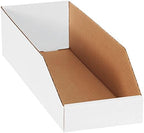 Top Pack Supply Open Top Bin Boxes, 6" x 18" x 4 1/2", White (Pack of 50)