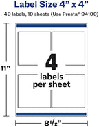 Avery Glossy White Square Labels, Sure Feed Technology, 4" x 4", 40 Glossy White Labels, Permanent Adhesive, Laser/Inkjet Printable