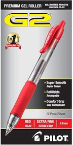 PILOT G2 Premium Retractable Rolling Ball Red Gel Pens, 0.5mm, 12-Pack