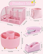 Pink Desk Accessories and Organizers with Desk Organizer and 360°Rotating Pen Holder stapler Pen and a Lot of Office Pink Office Supplies Beautifully Presented in a Gift Box