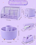 Purple Desk Accessories and Organizers with Desk Organizer and 360°Rotating Pen Holder stapler Pen and a Lot of Office Purple Office Supplies Beautifully Presented in a Gift Box