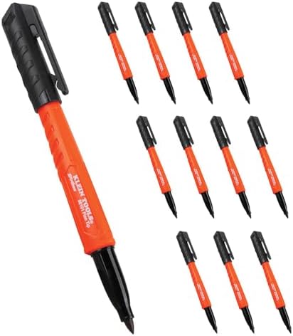 Klein Tools 8610112 Skribes Fine Tip Permanent Markers, Professional-Grade Ink, Multi-Surface Jobsite Marker for Wet, Dry and Oily Surfaces, Black, 12-Pack