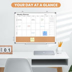 Weekly Dry Erase Calendar Whiteboard for Wall, 24" x 18" Cork Week Planner