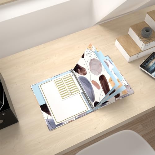 Rouidr Mini 3 Ring Binder with Clipboard, 1 inch Round 8.5 x 5.5 in Cute Binders Organizer with 5 Dividers Tabs & Clear Sleeves, School Supplies, Office Supplies, Minimalist Art