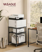 VASAGLE 3-Tier Printer Stand with Locking Wheels, Under Desk Printer Table