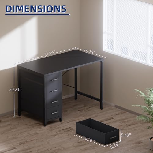 Pamray 32 Inch Computer Desk with 4 Drawers Small Office Desk for Home Bedroom Study Writing Simple Modern Computer Table White