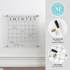 Martha Stewart Grayson 14" Acrylic Dry Erase Wall Calendar, Clear/Black