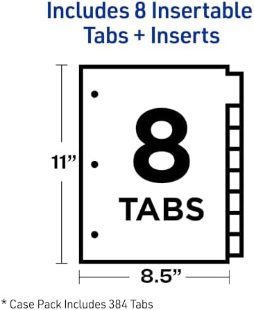 Avery Big Tab Insertable Dividers, 8-Tab, Multicolor, 1 Set