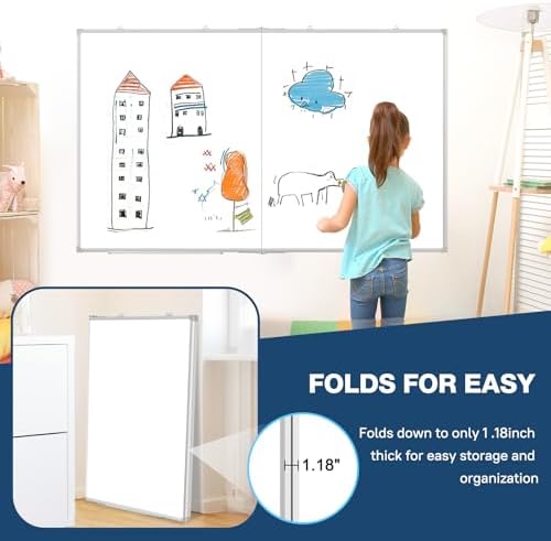 Double-Sided White Board Dry Erase Magnetic Whiteboard Wall 60x48 Foldable