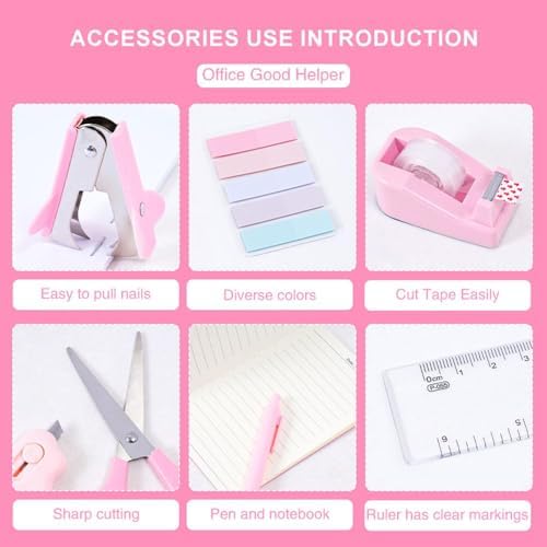 Gawsey Desk Organizers and Accessories with Desk Organizer 360° Rotating Pen Holder and Office Supplies, Cute Stationery Supplies Set (Pink)