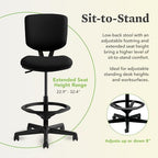 HON Volt Ergonomic Office Stool, Armless, Office Desk Computer Chair, Black