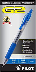 PILOT G2 Premium Gel Roller Pens, Blue Ink Pens Bold Point, Pack of 12