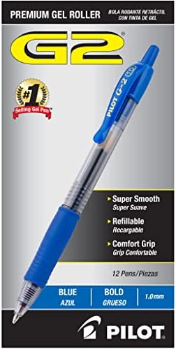PILOT G2 Premium Gel Roller Pens, Blue Ink Pens Bold Point, Pack of 12