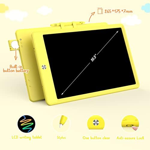 BUKEBU LCD Writing Tablet Doodle Board, Colorful Drawing Pad, Electronic Drawing Tablet, Drawing Pads,Travel Gifts for Kids Ages 3 4 5 6 7 8 Year Old Girls Boys (10.5 inch, Orange+Yellow)