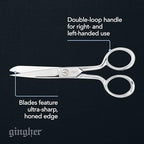 Gingher 5" Straight Fabric Scissors for Cutting Curves & Buttonholes
