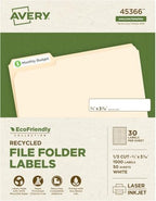 Avery EcoFriendly Recycled File Folder Labels, 2/3" x 3-7/16", White, Permanent Label Adhesive, 1,500 Printable Labels (45366) (Pack of 5)