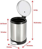 Glad Small Trash Can, 1.2 Gallon | Round Stainless Steel Garbage Bin with Soft Close Lid & Step Foot Pedal | Metal Waste Basket with Removable Inner Bucket, Stainless, 8 x 9.5 x 12 inches