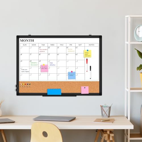 Calendar Whiteboard Dry Erase for Wall, 30" x 20" Month White Board Black
