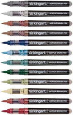 KINGART PRO 12-Piece Acrylic Paint Brush Pen Set – Earth Tone Colors – Flexible Brush Tip for Detailed Illustration and Lettering – Water-Based Opaque Art Markers for Multi-Surface Use