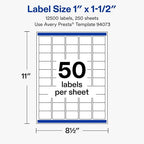 Avery Matte White Rectangle Labels, 1" x 1.5", Sure Feed Technology, Laser/Inkjet Printer Compatible, 12500 Printable Labels Total, Great for Branding, Packaging, and More