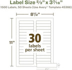Avery EcoFriendly Recycled File Folder Labels, 2/3" x 3-7/16", White, Permanent Label Adhesive, 1,500 Printable Labels (45366) (Pack of 5)
