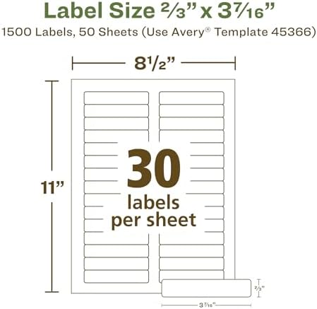 Avery EcoFriendly Recycled File Folder Labels, 2/3" x 3-7/16", White, Permanent Label Adhesive, 1,500 Printable Labels (45366) (Pack of 5)