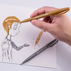 Pentel Arts Sign Pen Touch, Fude Brush Tip, Gold/Silver, Pack of 2 (SES15CBPXZ)