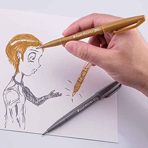 Pentel Arts Sign Pen Touch, Fude Brush Tip, Gold/Silver, Pack of 2 (SES15CBPXZ)