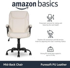 Amazon Basics Classic Puresoft PU Padded Mid-Back Office Chair with Armrest, Height Adjustable, Easy to Assemble, 26"D x 23.75"W x 42"H, Cream
