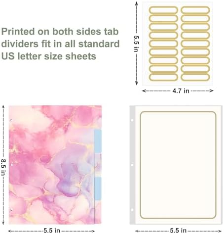 Rouidr Mini 3 Ring Binder with clipboard, 1 inch Round Binder Organizer, 8.5"x5.5" Cute Binder with 5 Dividers Tabs & Clear Sleeves, School Supplies, Office Supplies
