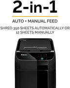 Fellowes AutoMax 350C Cross-Cut Commercial Office Auto Feed 2-in-1 Paper Shredder with 350 Sheet Capacity, Black (4694001)