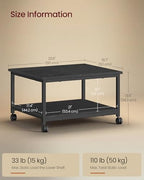VASAGLE 2-Tier Printer Stand with Locking Wheels, Under Desk Printer Table